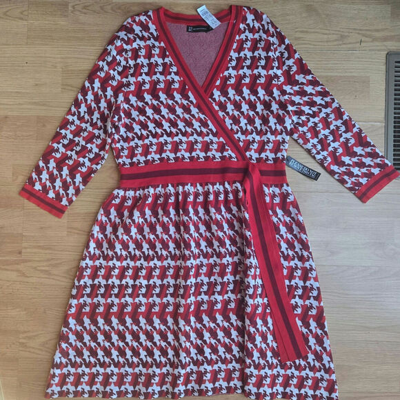 NWT NY & Co Womens Red Houndstooth Knit Dress Size XL Old Money Preppy Workwear - Picture 4 of 12